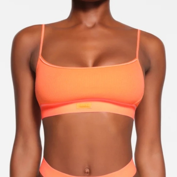 Skims Cotton Rib Scoop Wireless Bralette Bra Apricot Orange 3X - Picture 1 of 7